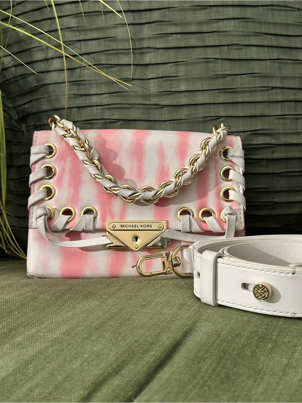 Michael Kors Cece Tie-Dye Leather Shoulder/crossbody Bag in Pink and White